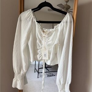 White Smocked Puff Sleeve Blouse